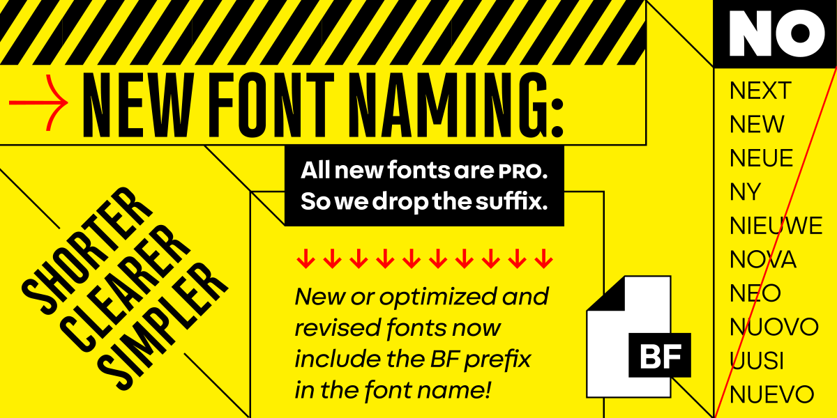 BF New Font Naming - No more Pro – BF as Prefix